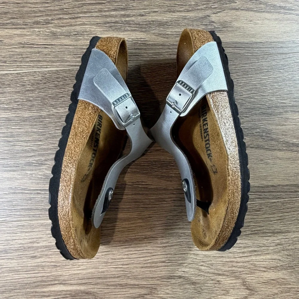 Birkenstock Gizeh Silver Metallic Birko-Flor Thong Sandals Womens 37 L6 M4